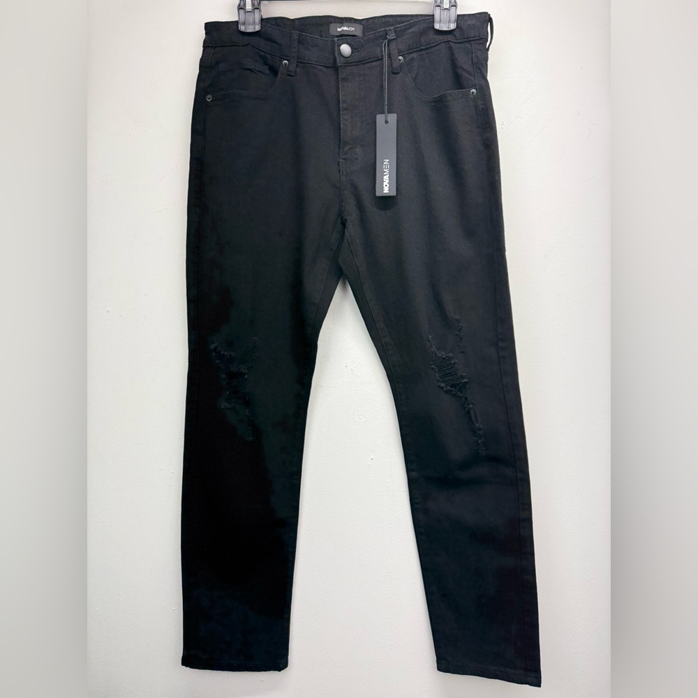 Fashion Nova Novamen size 36 Men’s Black Distressed Denim Skinny Jeans NWT